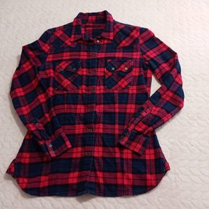 Levi Strauss & Co Womens Shirt Medium Red Plaid Flannel Snap Button Cotton Top